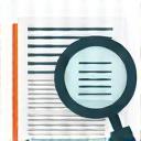 Icon of a magnifying glass over a document, symbolizing discovery.